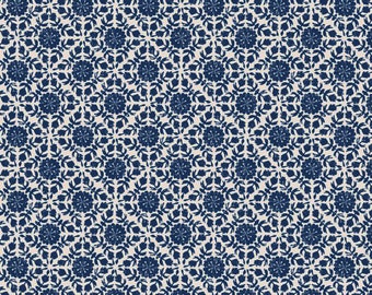 Flower Lattice from Garden Party by Sue Gibbins for Felicity Fabrics, 1/2 Yard, Navy Floral Fabric, Floral Geometric, Fabric by the Yard