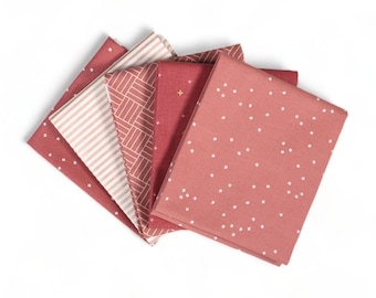 Marsala (5) Piece Bundle - Fat Quarter Bundle, Curated Fabric Bundle - Dusty Rose, Muted Red, Rose Fabric Bundle, Faded Red Quarters