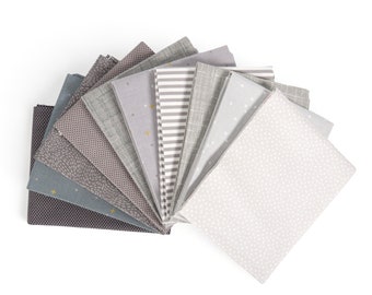 Gray (10) Piece Fat Quarter Bundle, Fat Quarters, Curated Fat Quarters, Gray Fabric, Silver Fabric, Silver Grey, Dark Gray, Riley Blake