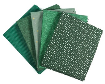 Forest Green (5) Piece Fat Quarter Bundle - Curated Fat Quarters, Forest Green Fabric, Dark Green, Hunter Green, Green Fat Quarter Bundle