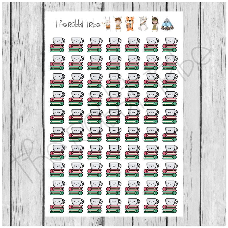 Mini Sticker Sheet coffee and a book icon planner stickers image 1