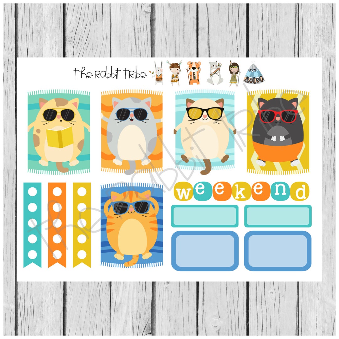 Weekly Sticker Set Summer Cats Planner Stickers - Etsy