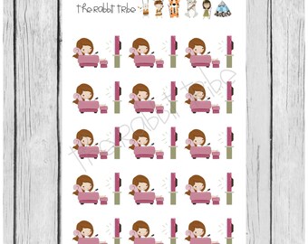 Mini Sticker Sheets - mini girls watching tv - planner stickers