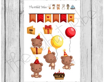 Mini Sticker Sheets - bear birthday - planner stickers