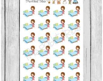 Mini Sticker Sheet - mini girls make bed - planner stickers