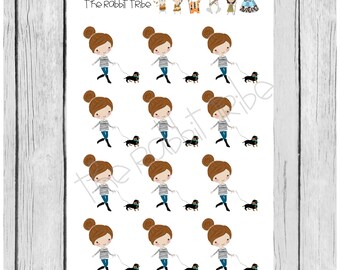 Mini Sticker Sheet - mini girls walking the dog - planner stickers