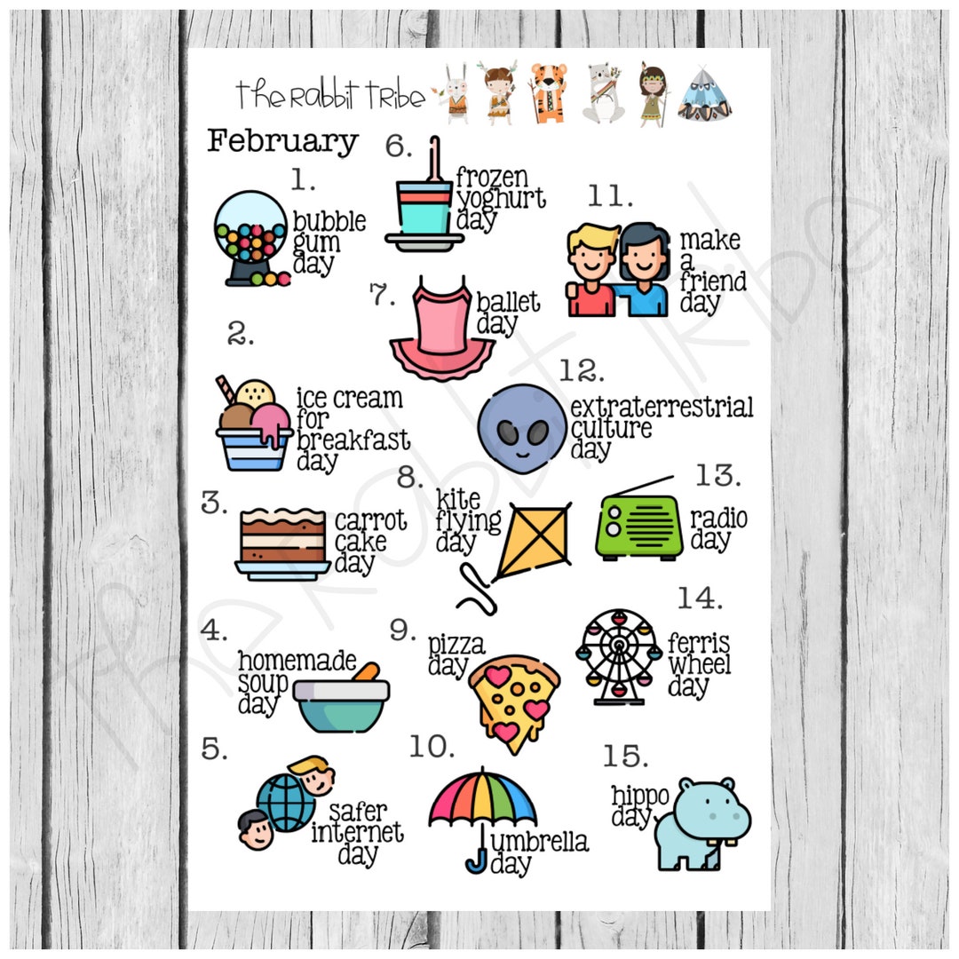 February Wacky Holidays Planner Stickers Etsy