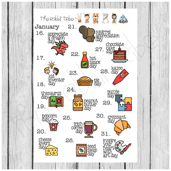 January Silly Holidays!  Free Printable Planner Stickers