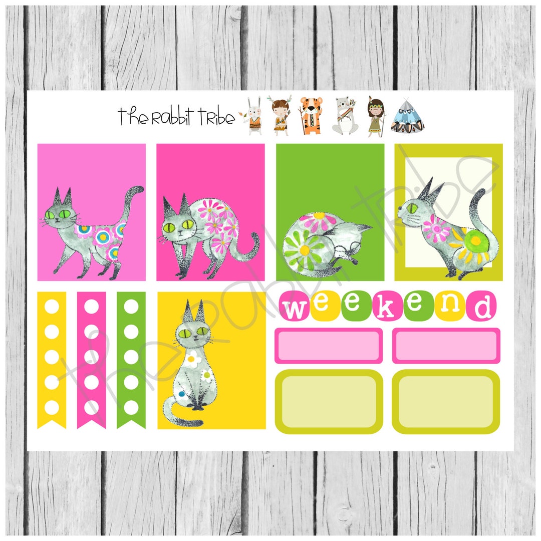 Weekly Sticker Set - Floral Cats - Planner Stickers - Etsy