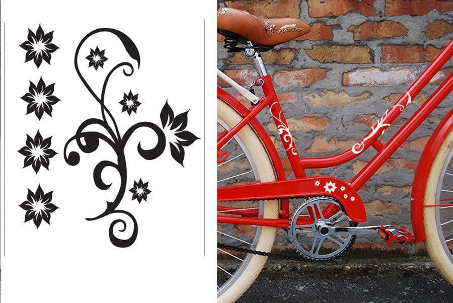 FUN STICKERS flowers bicycle bike decals wall decoration Etsy