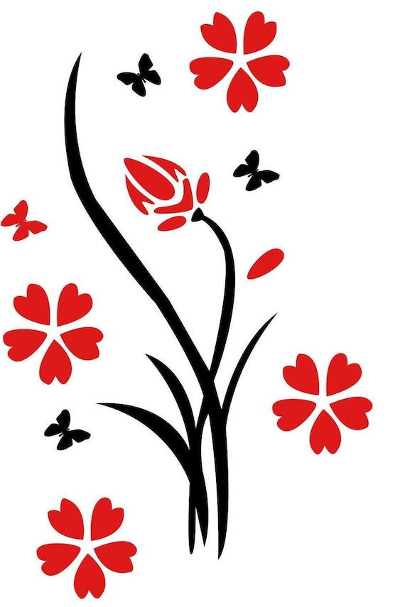 Red Flowers Bicycle Reflective Stickers Decals