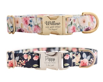 Personalized Watercolor Floral Dog Collar for Girls