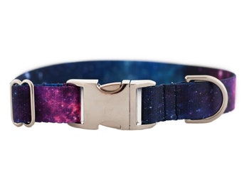 Purple Galaxy Fabric Dog Collar