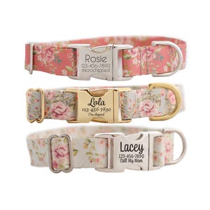 Personalized Dog Collar Vintage Roses Floral Dog Collar for Girls