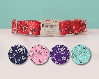 Western Dog Collar Personalized Paisley Bandana Collar Cowboy Cowgirl Collar Pink Red Dog Collar for Boy Girl Collar Purple New Puppy Gift