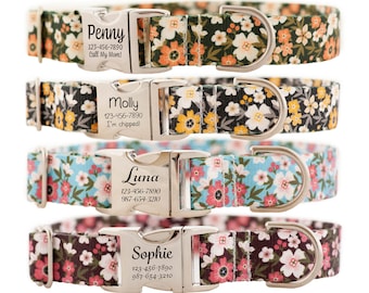 Personalized Floral Print Dog Collar for Girls