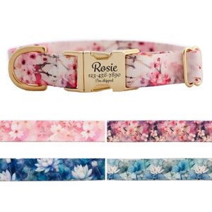 Japanese Floral Personalized Dog Collar for Girls
