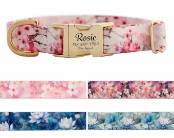 Japanese Floral Personalized Dog Collar for Girls