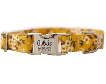 Personalized Dog Collar for Girls, Mustard Yellow Floral Print