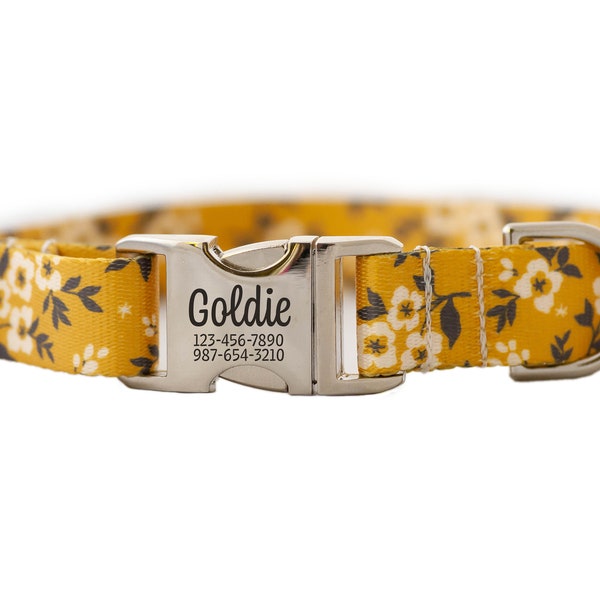 Personalized Dog Collar for Girls, Mustard Yellow Floral Print