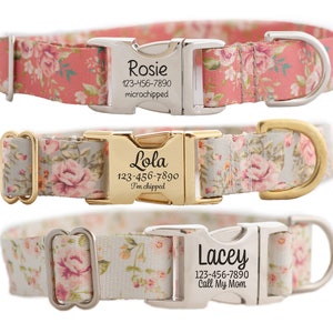 Vintage Roses Personalized Dog Collar for Girls