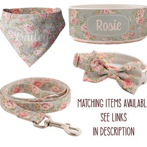 Roses Dog Bow and Collar for Girls Personalized Floral Bowtie Matching Collar Pretty Feminine Pet Accessory Dog Lover Gift Stocking Stuffer image 8