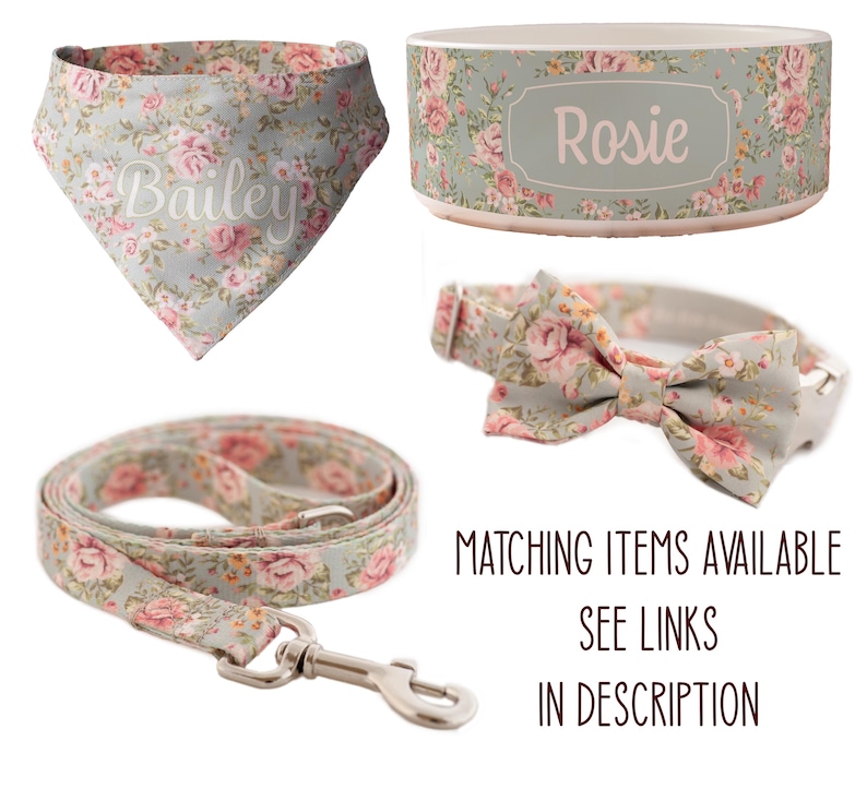 Roses Dog Bow and Collar for Girls Personalized Floral Bowtie Matching Collar Pretty Feminine Pet Accessory Dog Lover Gift Stocking Stuffer image 8