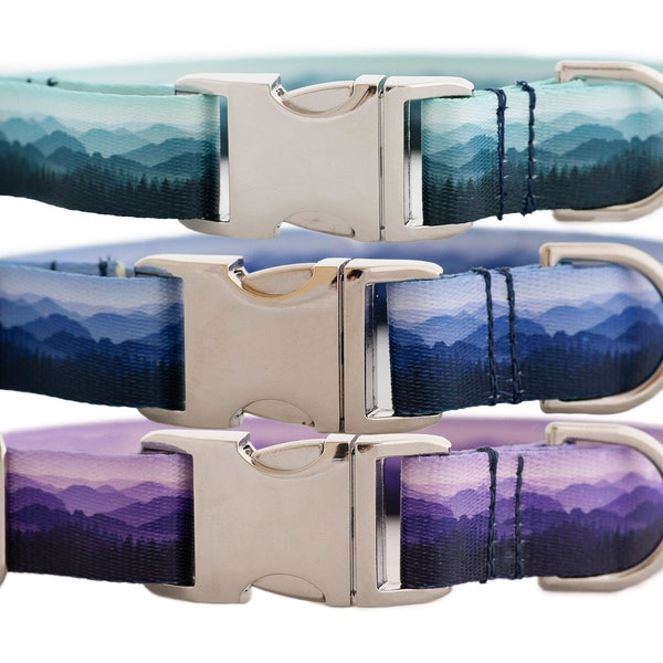 Mountain Landscape Dog Collar in Teal, Blue, and Purple