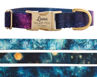 Personalized Watercolor Galaxy Dog Collar