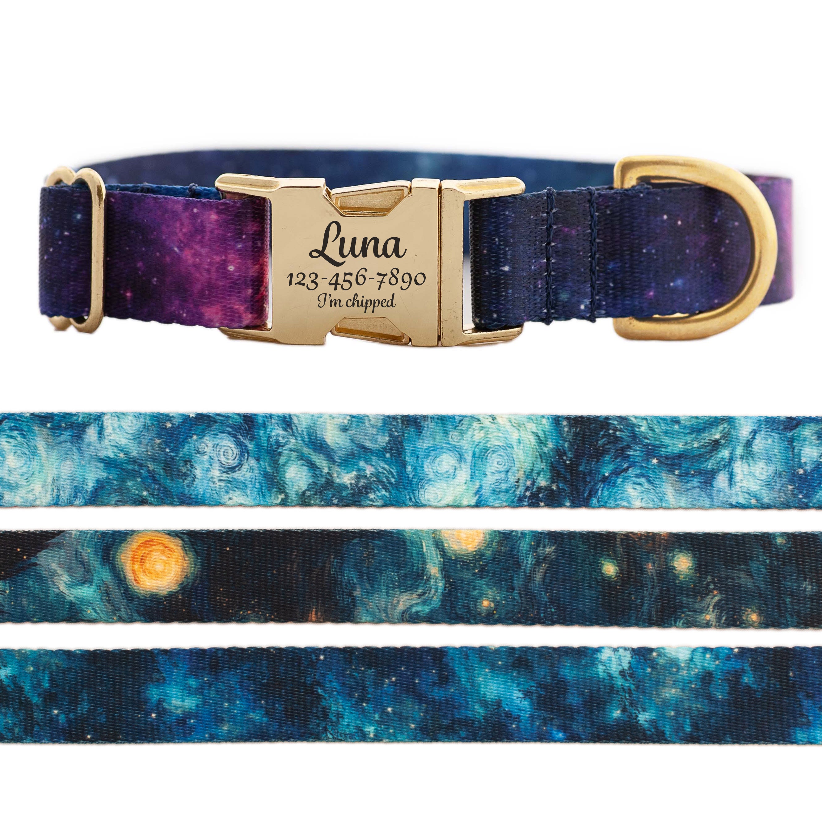 Collar para perro personalizado con diseño de galaxia en acuarela