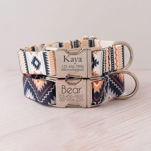 Personalized Tribal Dog Collar for Girl and Boy Dogs White and Navy Southwestern Pet Collar with Name Aztec Dog Accessory Boho Dog Collar