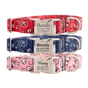 Personalized Western Bandana Dog Collar in Red, Navy, and Pink