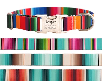 Serape Mexican Blanket Personalized Dog Collar for Boy and Girl Dogs