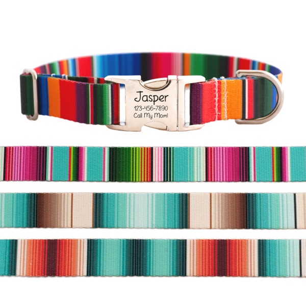 Serape Mexican Blanket Personalized Dog Collar for Boy and Girl Dogs
