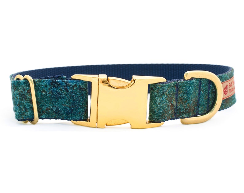 Teal Dog Collar Gold Dog Collar Gold Metal Buckle Dog Etsy
