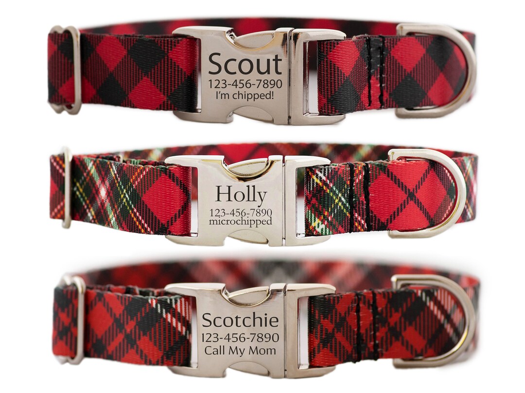 Personalized Red Plaid Dog Collar Etsy