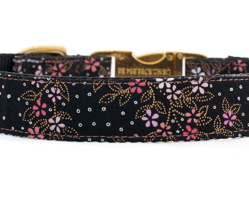 Black Floral Dog Collars for Girls Metallic Gold Dog Collar Etsy