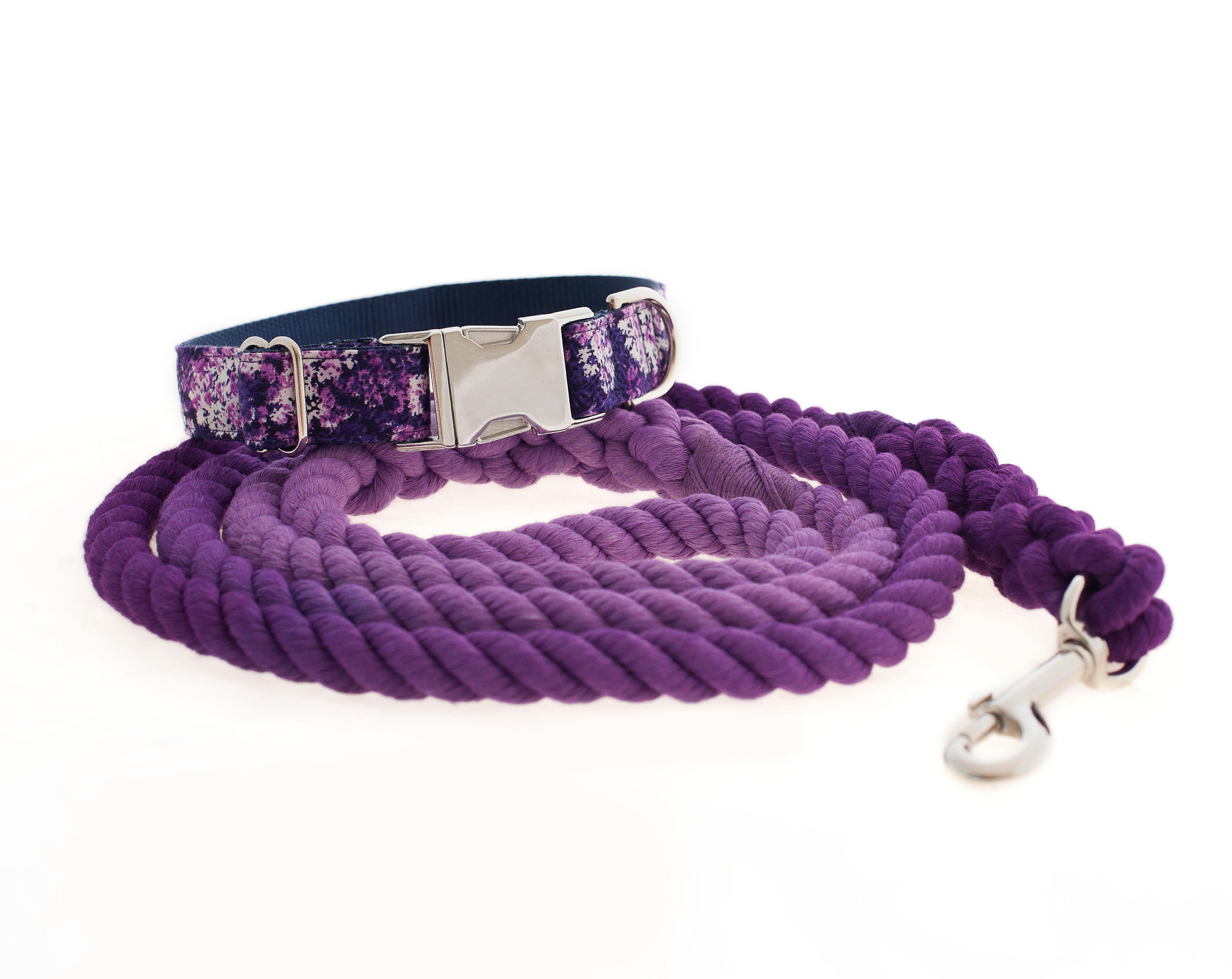 Purple Dog Collar and Matching Leash HandDyed Gradient Rope Etsy