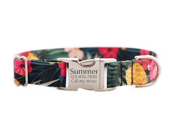 Personalized Dog Collar for Girls, Hawaiian Floral Print