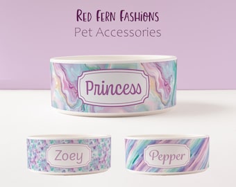 Pastel Ceramic Dog Bowl Personalized – Custom Pet Food or Water Dish