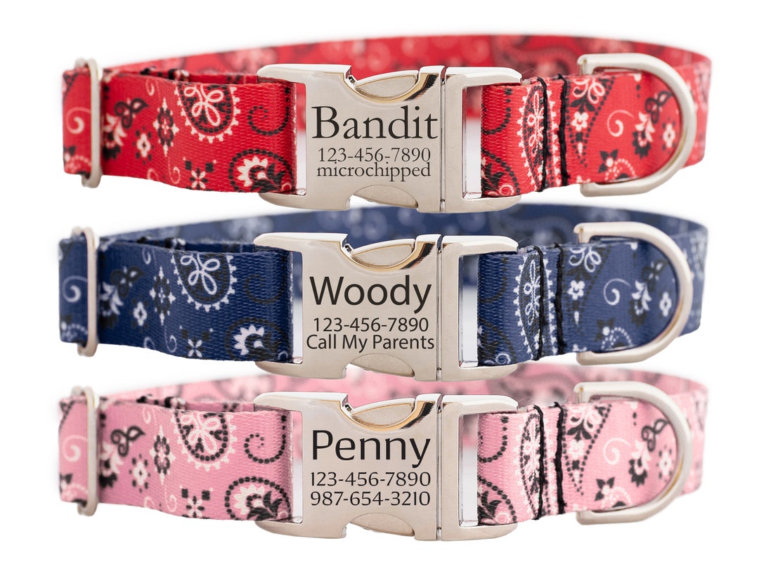 Personalized Western Bandana Dog Collar in Red Navy and Pink - Etsy