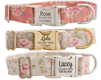 Vintage Roses Personalized Dog Collar for Girls