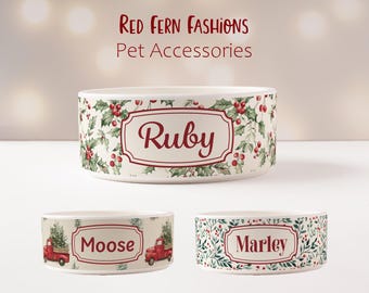 Christmas Ceramic Dog Bowl Personalized – Custom Holiday Pet Food or Water Dish