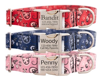 Personalized Western Bandana Dog Collar in Red, Navy, and Pink