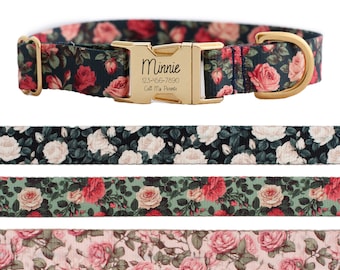 Roses Personalized Floral Dog Collar for Girls