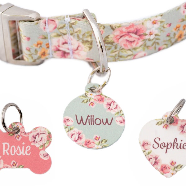 Double-sided Dog ID tag, Vintage Roses