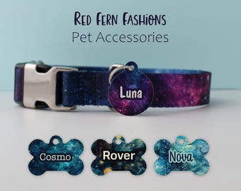 Personalized Galaxy Pet ID Tag Double Sided, Custom Dog Name Tag, Space Dog Tag, Starry Cat Tag, Matching Collar