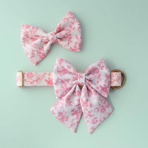 Pink Floral Dog Bow with or without Tails Coquette Toile Bowtie Pretty Pet Portrait Accessory Valentine's Day Sailor Bow for Girl Dogs