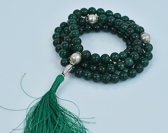 ISLAMIC Tasbih JADEITE JADE 99 Prayer Beads Misbaha Tasbeeh Tesbih Sufi Rosary Dua Darood Dhikr Zikr. 7 mm Beads. 925 Silver Imam & Yad.