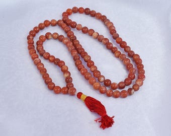 HIMALAYAN Himalaya Red AZEZTULITE QUARTZ Crystal 108 Spheroid Meditation Prayer Beads / Japa Mala. Buddhist / Hindu Rosary Blessed Initiated